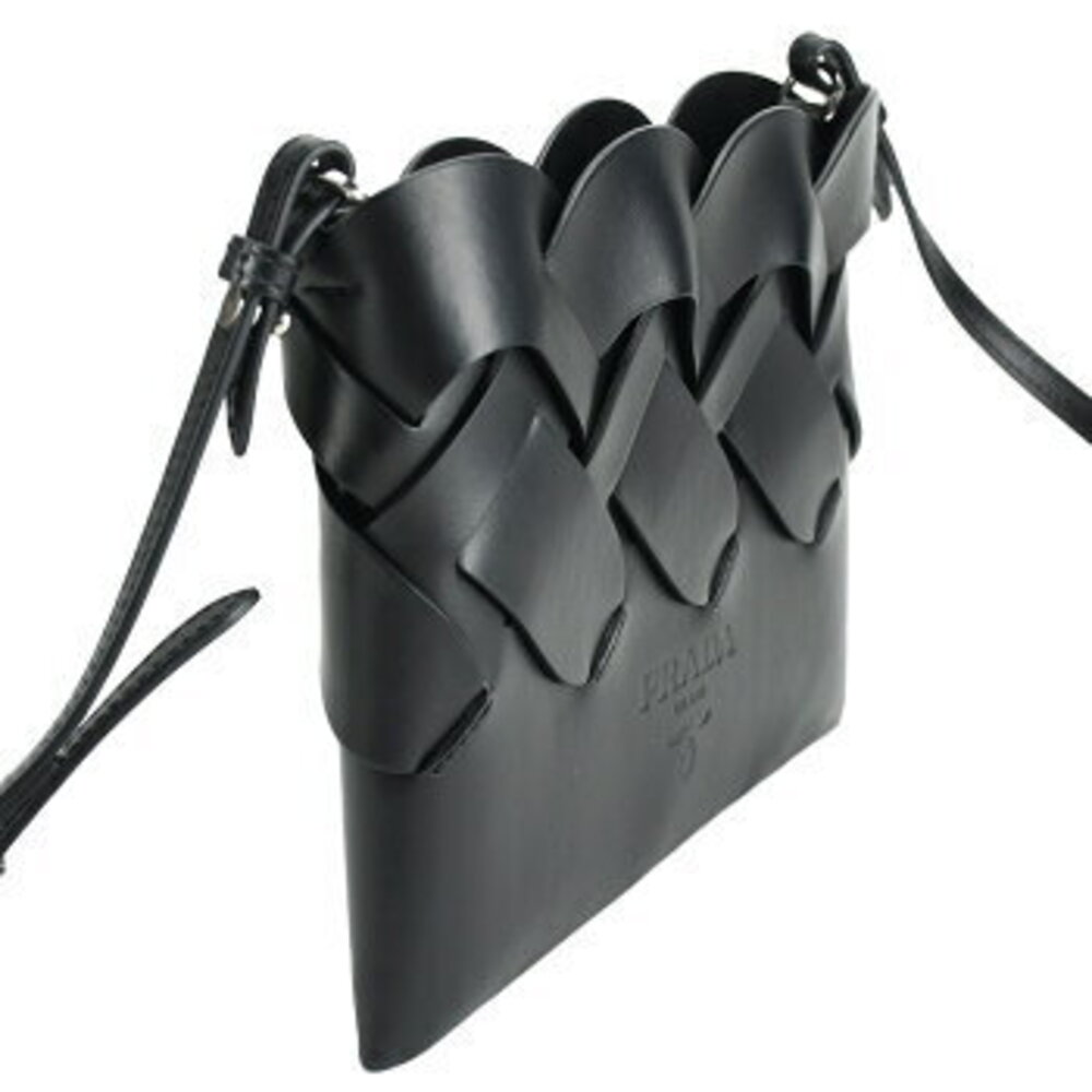 Prada Pochette Shoulder Bag Braided Leather Nero Black Crossbody - Picture 3 of 6
